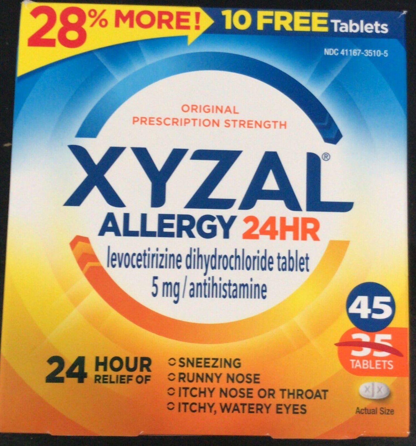 Xyzal Allergy - Pills 24-Hour Allergy Relief Bonus 45 Tablets - 1 Pack