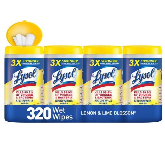 Lysol Disinfecting Wipes - Lemon & Lime Blossom Scent - 80 Wipes - 4 Ct - 3 Pack