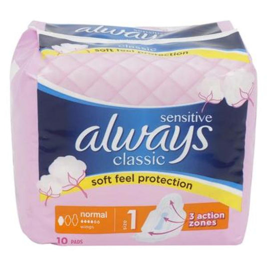 Always - Pads - Sensitive - Size 1 With Wings - 10 Ct - 16 Pack