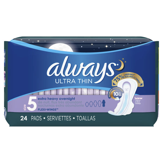 Always - Pads - Ultra Thin - Size 5 With Wings - Extra Heavy Overnight - 24 Ct - 3 Pack