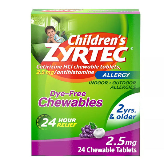 Zyrtec - Children's Dye Free Cetirizine 2.5Mg Chewables - Grape - 24Ct - 1 Pack