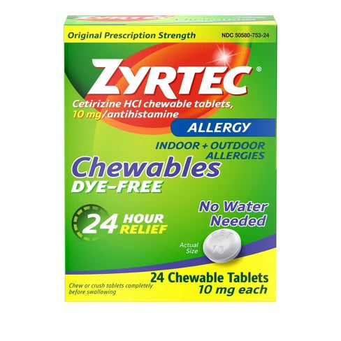 Zyrtec - Adult Dye Free Cetirizine 10Mg Chewables - 24Ct - 1 Pack