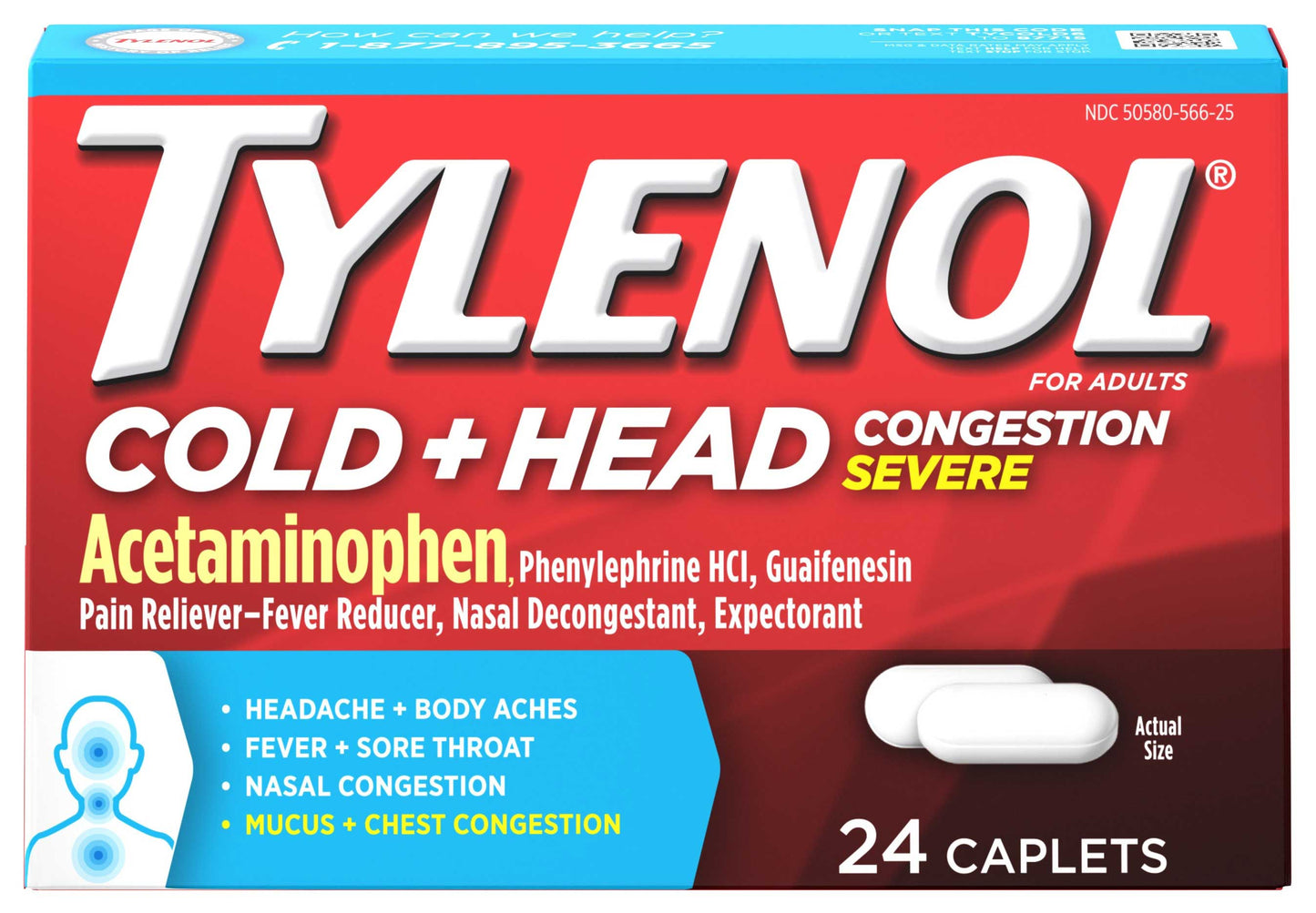 Tylenol - Cold + Head Congestion 24 Caplets - 1 Pack