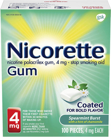 Nicorette - 4 Mg Nicotine Gum - Speramint 100 Count - 12 Pack