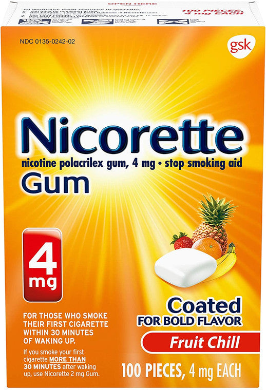 Nicorette - 4 Mg Nicotine Gum - Fruit Chill 100 Count - 12 Pack