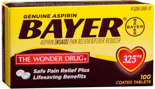 Bayer - Coated Tablets - Genuine Asprin - 100 Ct - 1 Pack