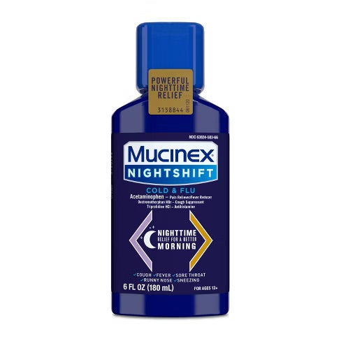 Mucinex - Nightshift Cold & Flu Night Time Relief For A Better Morning Cough Fever Sore Throat Run 6 Floz - 1 Pack