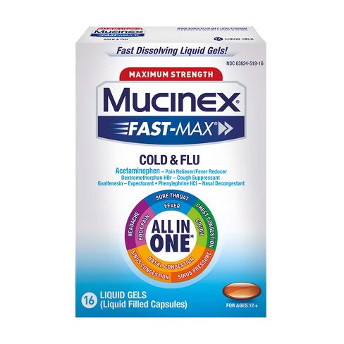 Mucinex - Fast Max - Max Strength Cold & Flu 16 Liquid Gels - 1 Pack