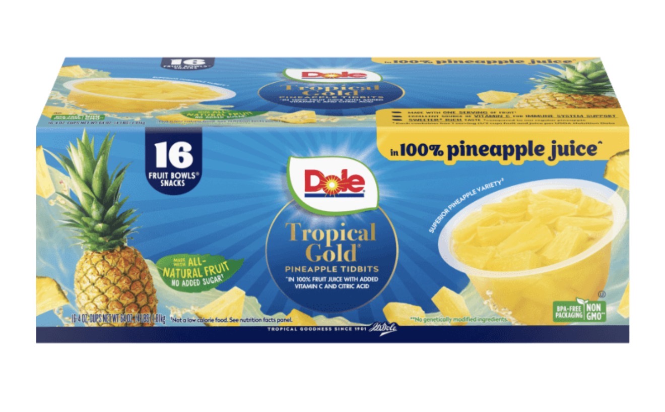 Dole Tropical Gold Pineapple Tidbits Bowls 16-4oz