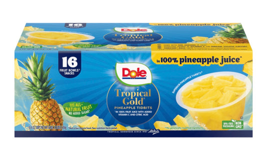 Dole Tropical Gold Pineapple Tidbits Bowls 16-4oz