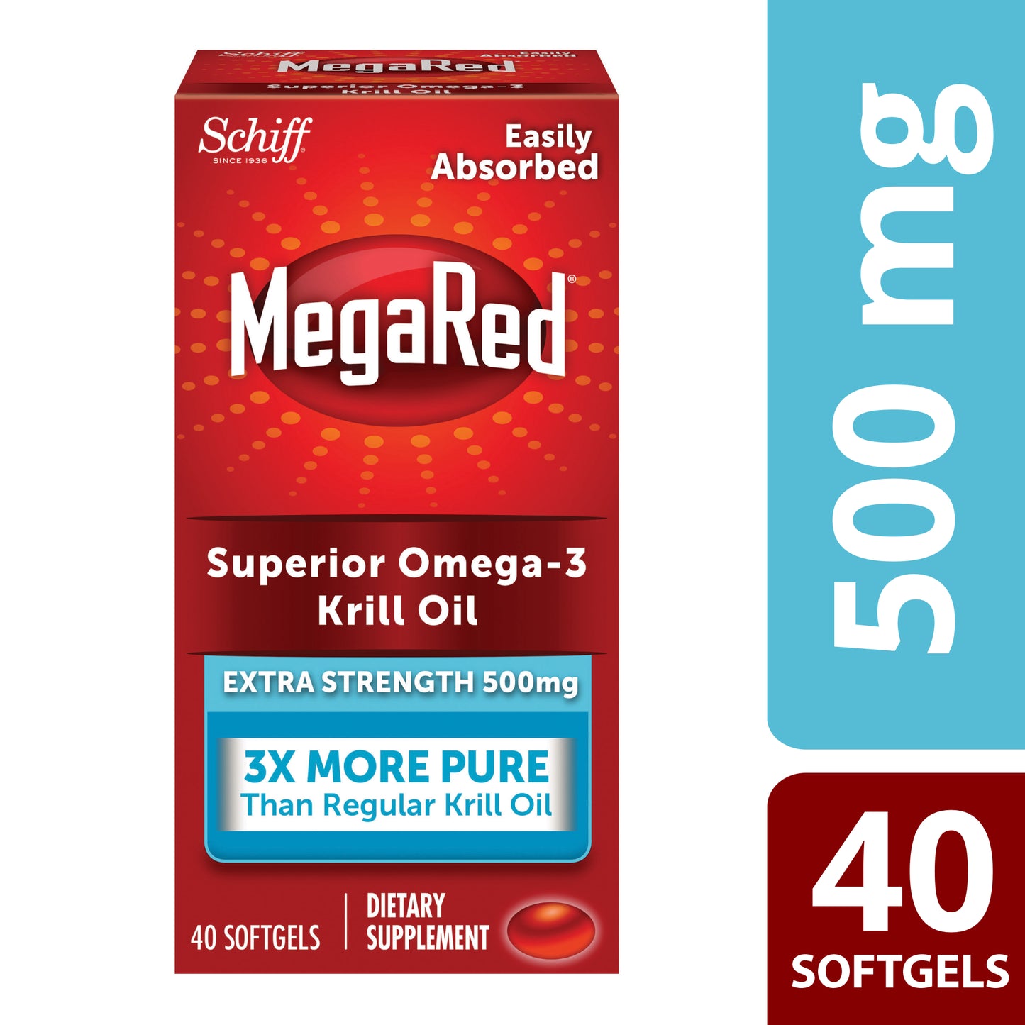 Mega Red - Extra Strength 500 Mg .. 40 Softgels - 1 Pack