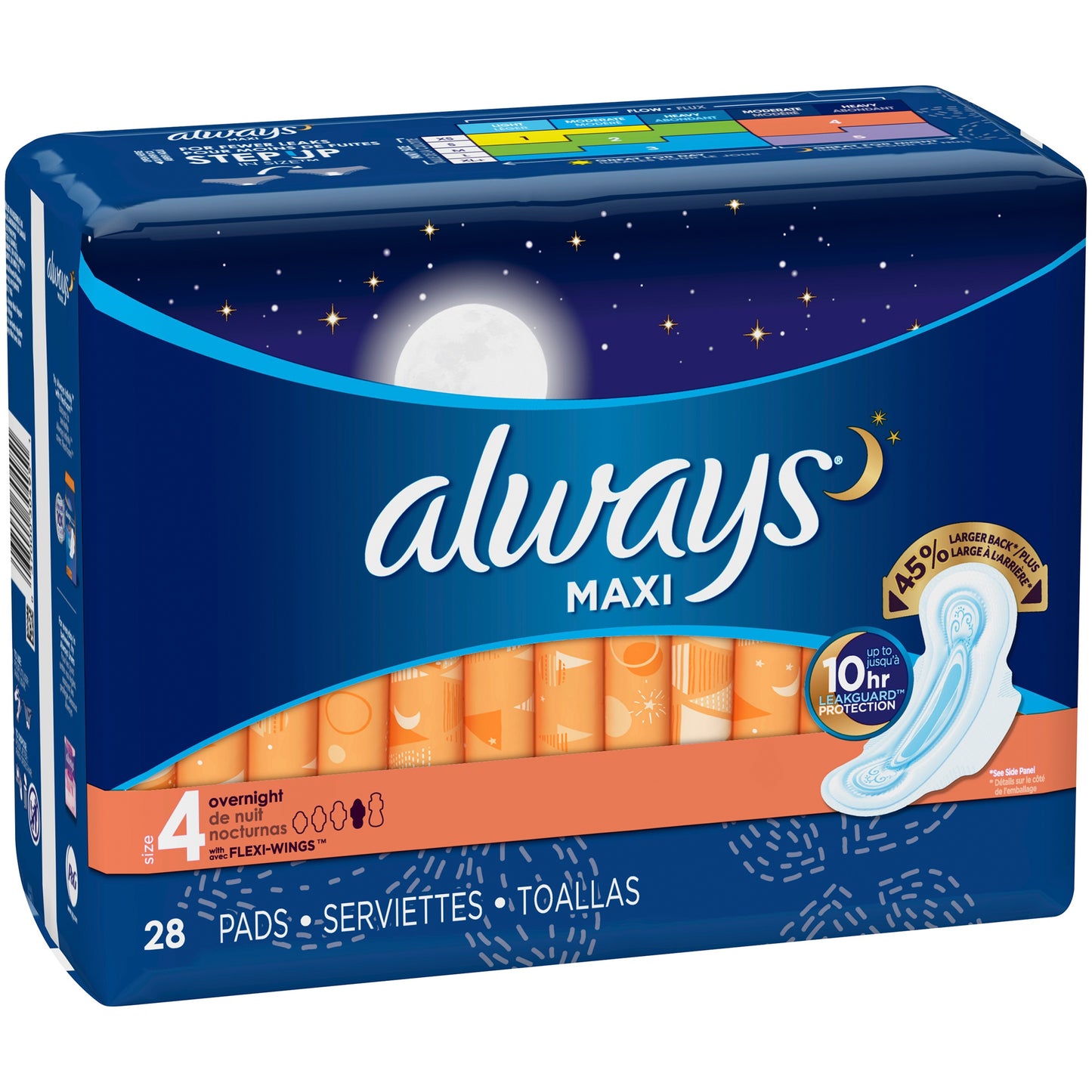 Always - Pads - Maxi Night - Size 4 W/ Wings - 28 Ct - 6 Pack