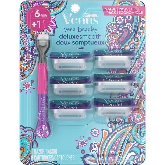 Gillette Razor Set - Venus Vera Bradley Deluxe Smooth Swirl WomenS Razor Handle + 6 Cartridges - 6 Pack