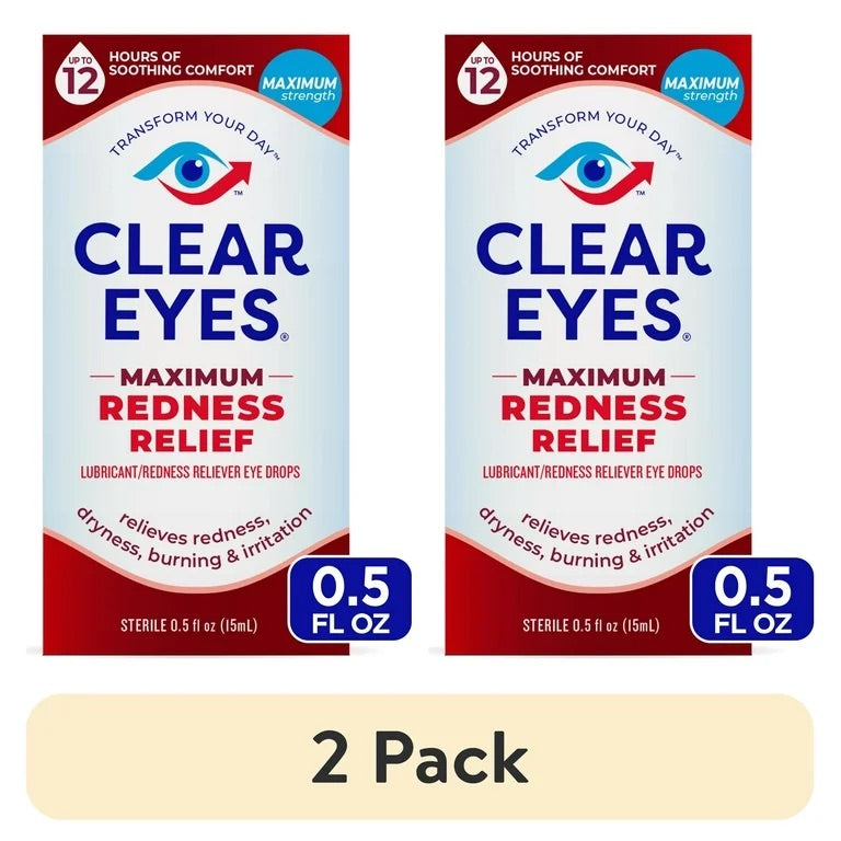 Clear Eyes Eye Drops - Maximum Redness Relief - 0.5 Floz - Twin Pack - 24 Pack