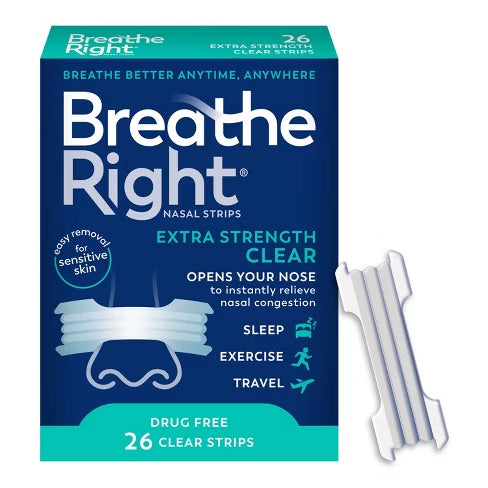 Breathe Right Strips - Extra Strength For Sensitive Skin 26 Clear Strips - 1 Pack