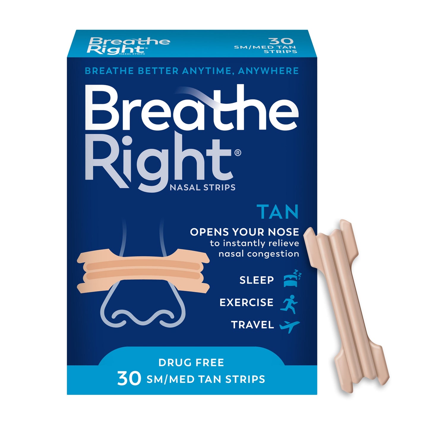 Breathe Right Strips - Tan - 30 Strips - 1 Pack