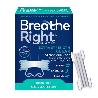 Breathe Right Strips - Extra Strength 44 Clear Strips For Sensitive Skin - 1 Pack