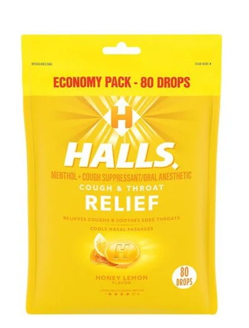 HALLS RELIEF HONEY LEMON 80 DROPS 12 pack