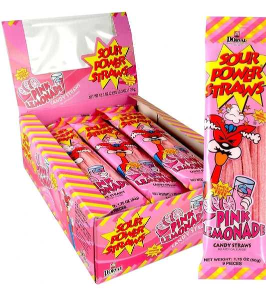 SOUR POWER Pink Lemonade Straws 24 pack