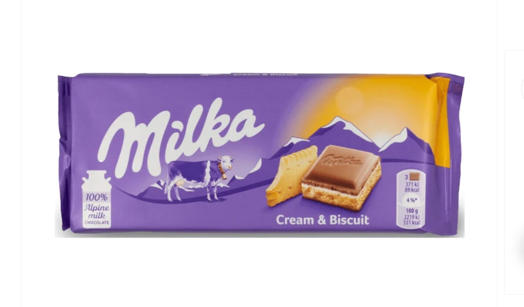 MILKA Cream and Biscuit 100g 18 pack